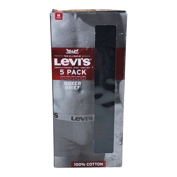 Levis Mens 5-Pack Boxer Briefs Size Medium 100% Cotton Black with Black Band - Picture 1 of 8